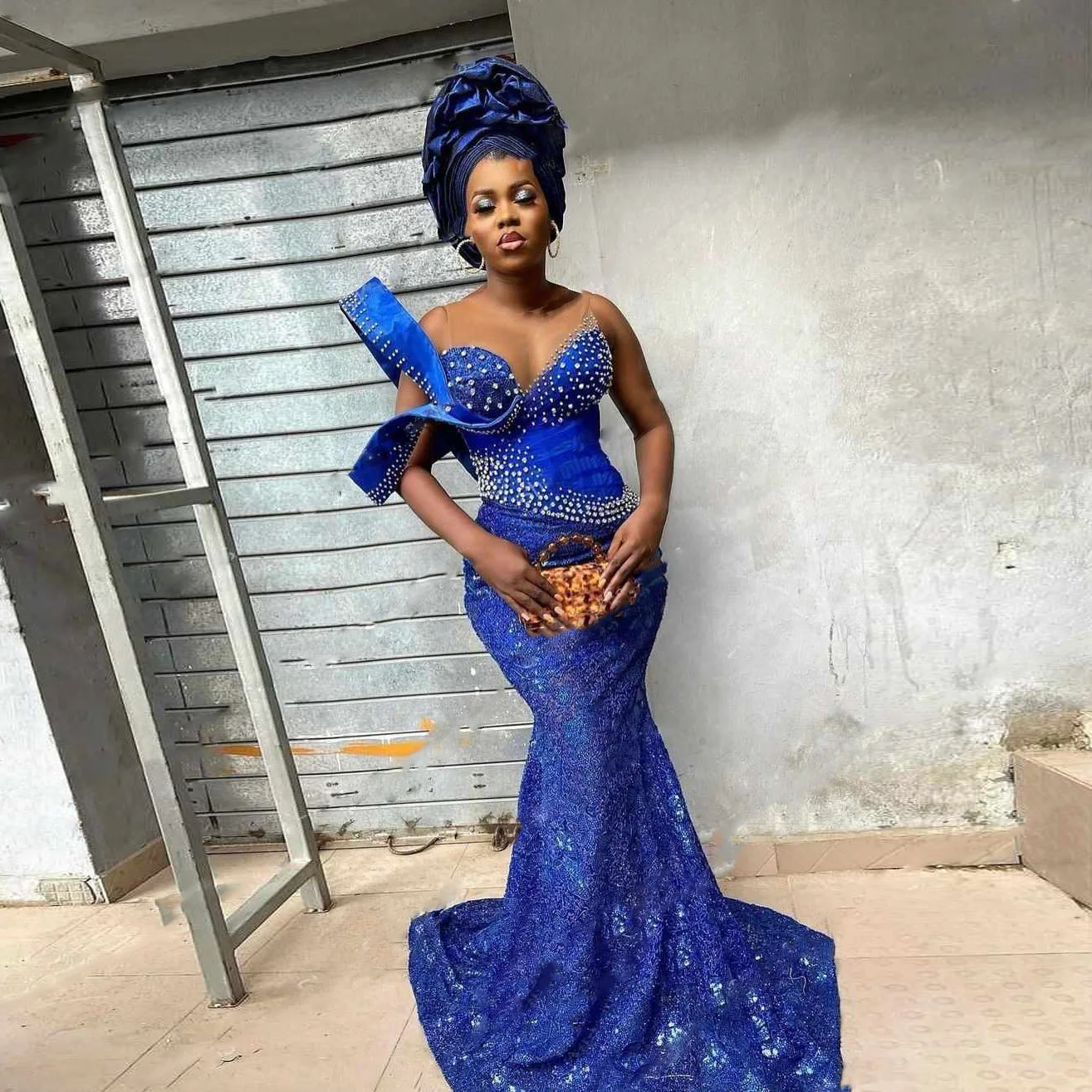 

Королевское синее вечернее платье с кружевными рюшами, африканские вечерние платья, русалка, аппликация из бисера, платья de fiesta, элегантные платья для женщин