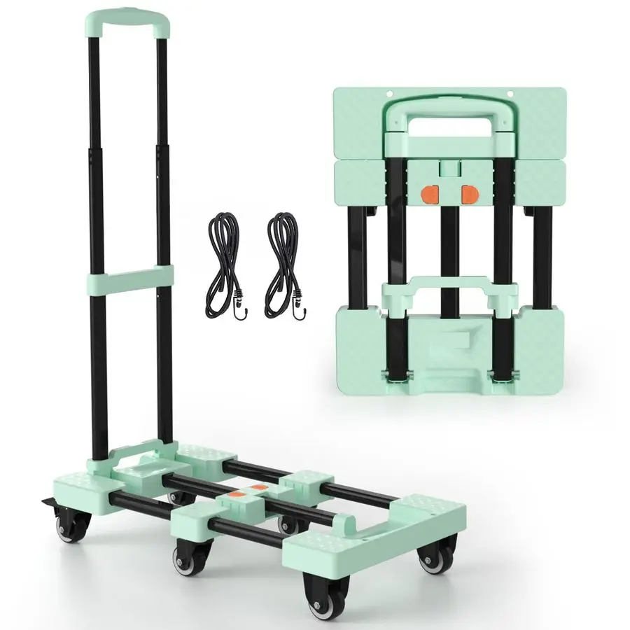 

Folding Hand Truck 500lbs, Portable Heavy Duty Dolly Cart, 6 Wheels Collapsible Luggage Cart with 2 Elastic Ropes Compact Troll