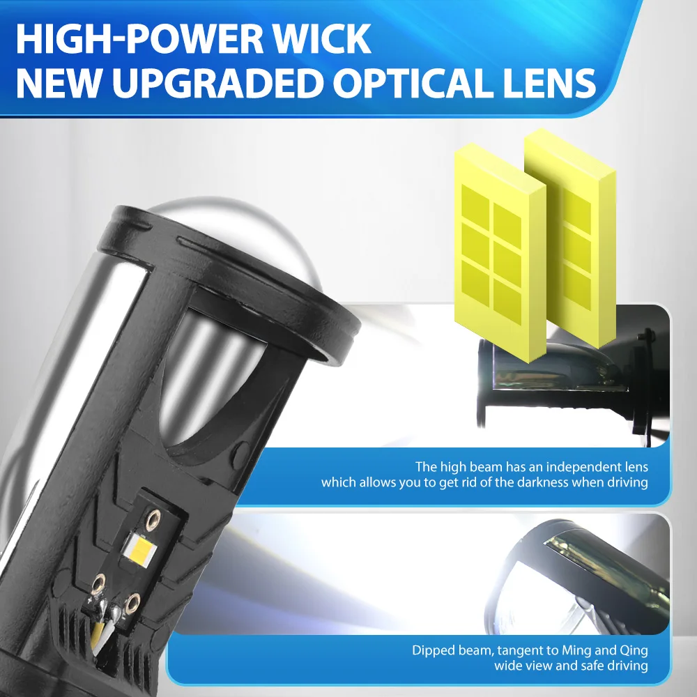 Y6D H4 LED Projector Headlight Bulbs Bi LED Lens Projector with Fan H4 Mini Projector Lens Headlight Automobile Hi Lo Beam Bulb image 4