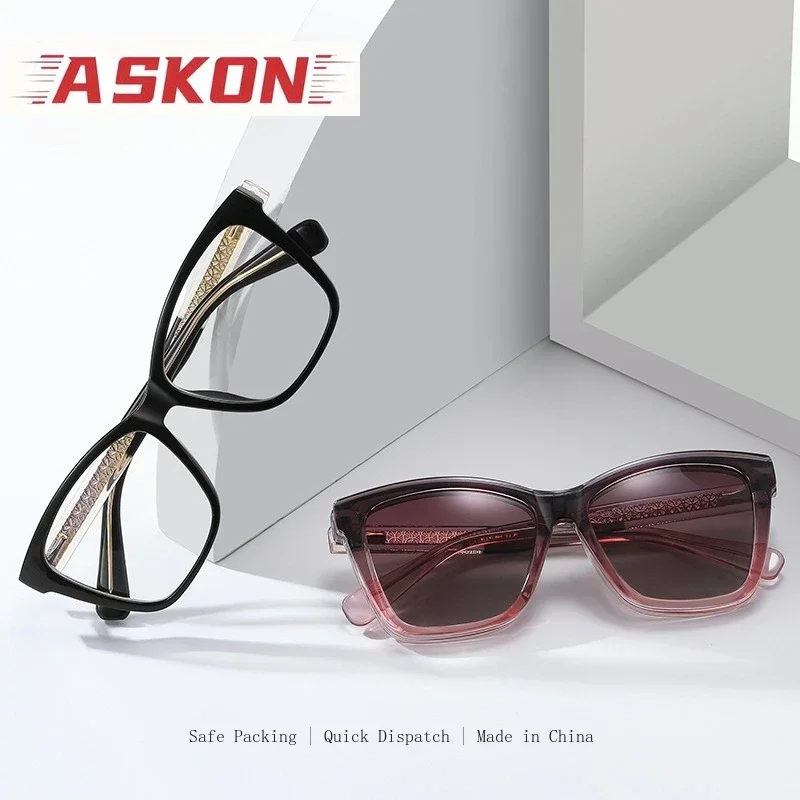 ASKON 2027 Fashion Magnetic Polarized Clip on Glasses Frame Cat Eye Tr90 Optical   Eyeglasses Frames for Women Eyewear