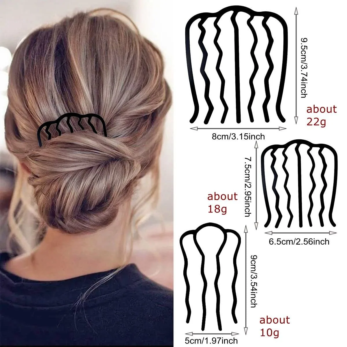 Black Metal Hair Fork Clip Women Hair Pin Combs Messy Bun Hairpin Clip Side Combs Hair Styling Tool