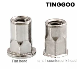 2/5/10pcs M3 M4 M5 M6 M8 M10 M12 304 A2-70 Stainless Steel Hex Hexagon Flat Countersunk Head Binding Rivet Nut Insert Nutsert