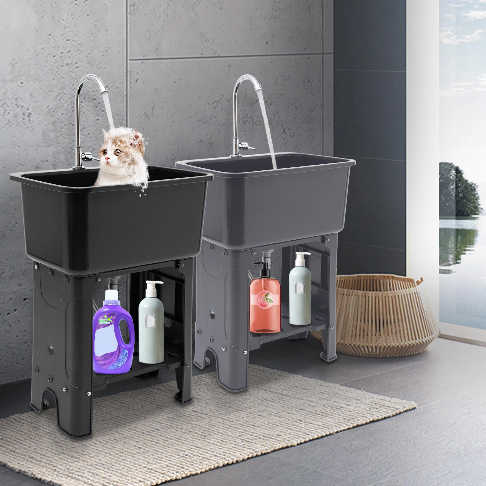 Utility Sink Laundry Tub Plastic Freestanding Washing Room Basement Garage Utility Sink Utility Sink Laundry Faucet Washboard