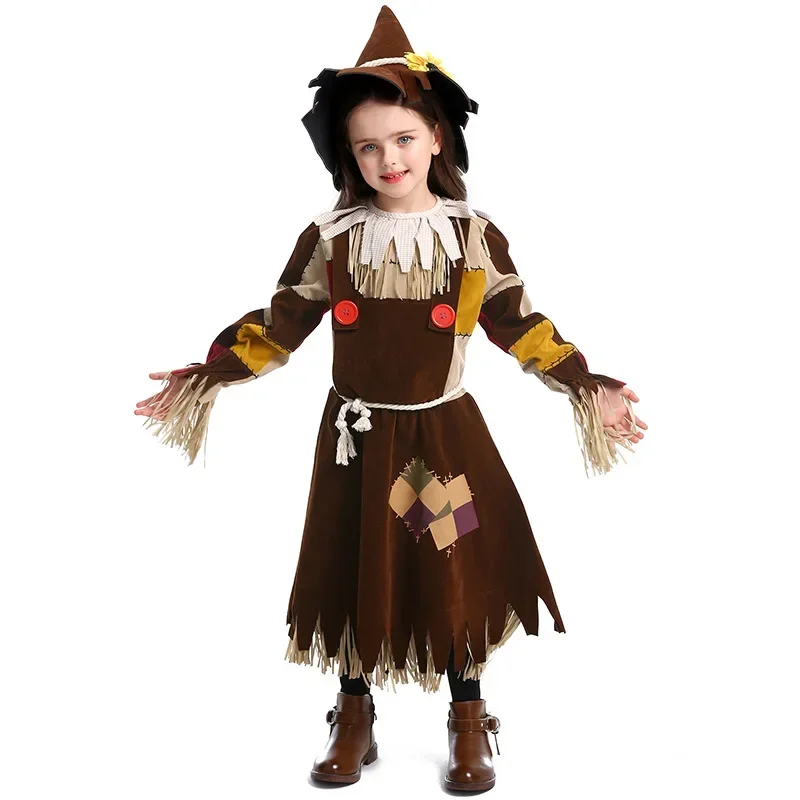 

Halloween Children Kids Patchwork Scarecrow Costume Girls Scarecrow Performance Costume Party Cosplay Fancy Dress