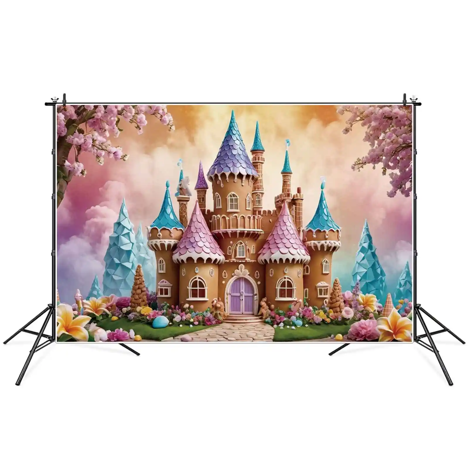 MOON.QG-Princess Candyland Backdrops للفتيات ، مستلزمات potocall مخصصة لحفلة عيد الميلاد ، قلعة مصاصة وزهر الزهور
