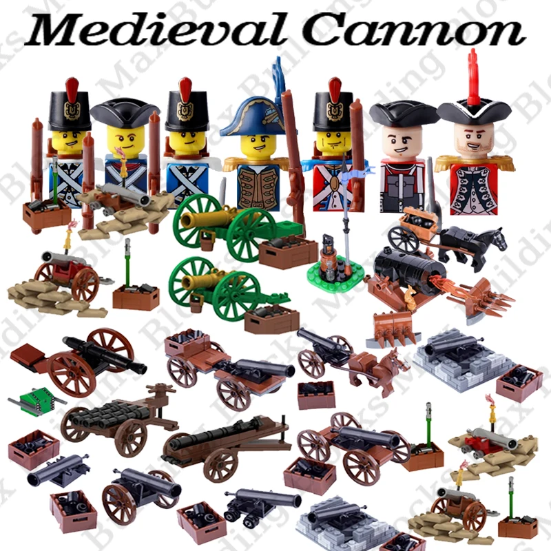 MOC Napoleonic Empire Vehicle Building Blocks Military Soldier Figures Accessories Medieval Cannon Bricks Pirate Ship Toys Gifts