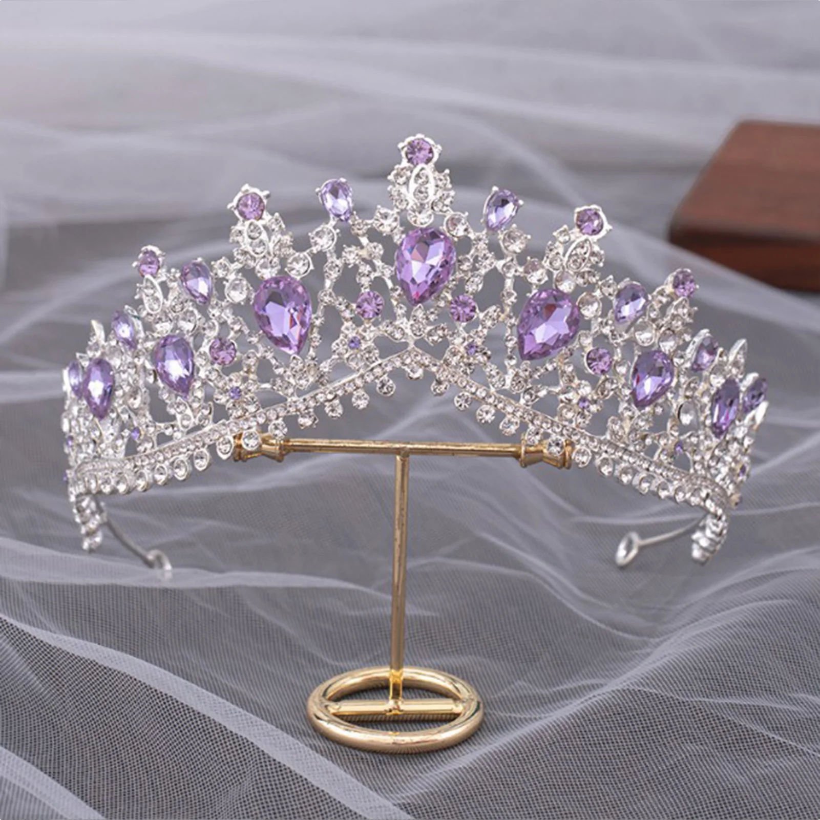 Bride Rhinestone Crown Wedding Tiara Non-slip Wear-resistant Lady Headdress for Masquerade Ball Banquet Cosplay view 2