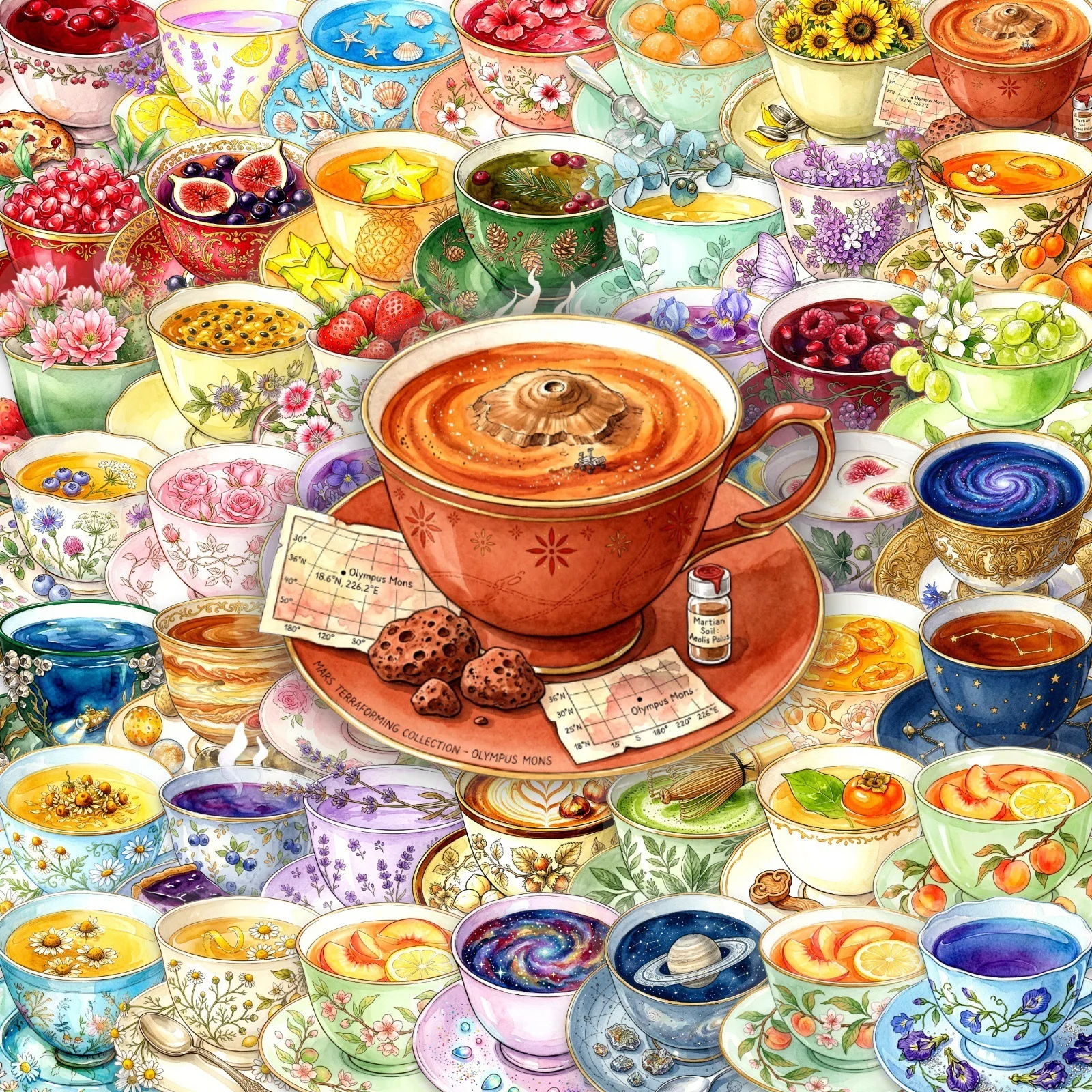50 Pcs Beautiful Teacup Classical Art Stickers PET Clear Waterproof Decorate Cup Phone Fridge Gift Box Laptop Scrapbook Decals image 5