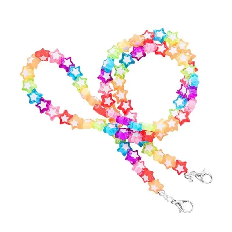 

Kids Acrylic Rainbow Colorful Star Heart Beaded Chain Face Mask Holder Lanyard Eyeglass Anti-Lost Strap Necklace String