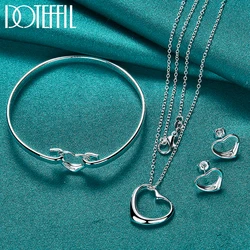 DOTEFFIL 3pcs 925 Sterling Silver Heart Earring Necklace Bracelet Set For Woman Man Wedding Party Fashion Charm Jewelry