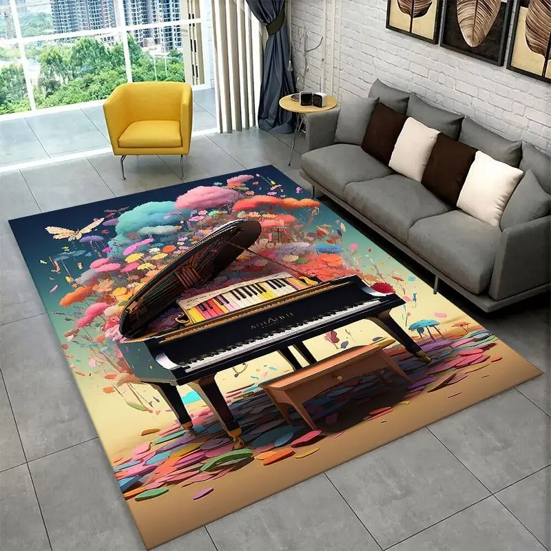 Rhythm Piano Art Musical Note Keys Large Area Rug Non-slip Carpet for Bedroom Living Room Sofa Doormat Home Decor Floor Mat