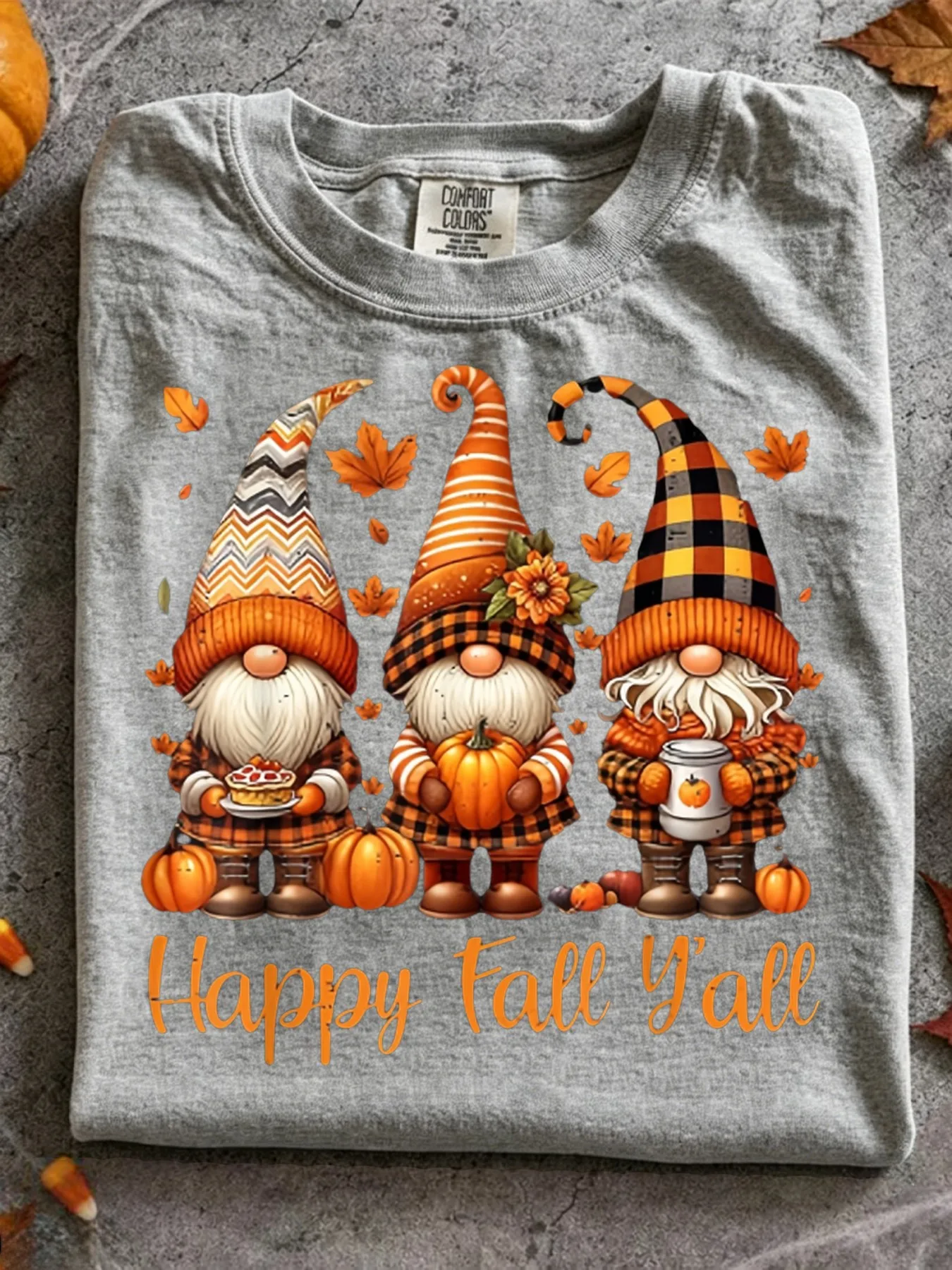 [Multicolored T-shirt] Happy Fall Y All Gnome Pumpkin Autumn Thanksgiving Men Women T Shirt[Cool Design] Street Trending Style Women S Tee Comfortable Round Neck Shorts Same Gender Design and Sleeves Men S T Shi