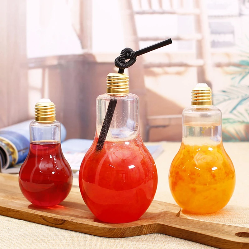 Creative Clear Artificial Fake Light Bulb Shaped Bottle Can Emit Light Drink Cup Juice Bottle Party Decor