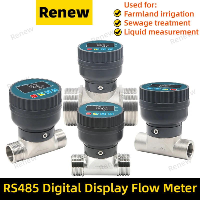 Rs485 Digital Display Flowmeter Stainless Steel Smart Lcd Electronic Flow Meter Flow Sensor Water, For Farm/garden Irrigation