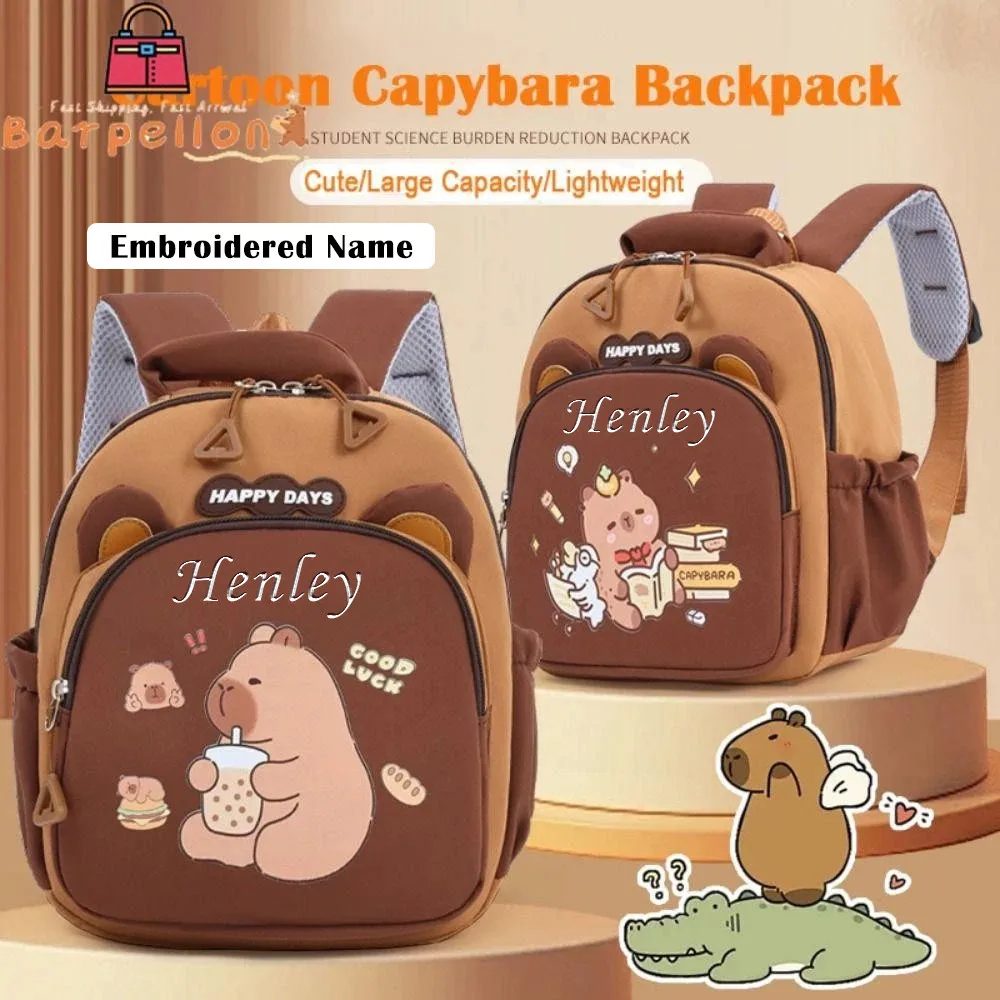 Customized Embroidered Name Capybara Toddler Backpack Cute Lightweight Multi-layer School Bag Perfect for School & Playtime Gift