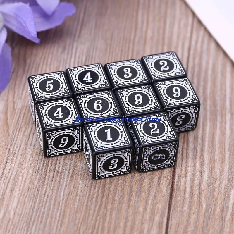 

652D 10Pcs Acrylic 6 Sided Dices Polyhedral Dices Square Edged Role Playing Dices