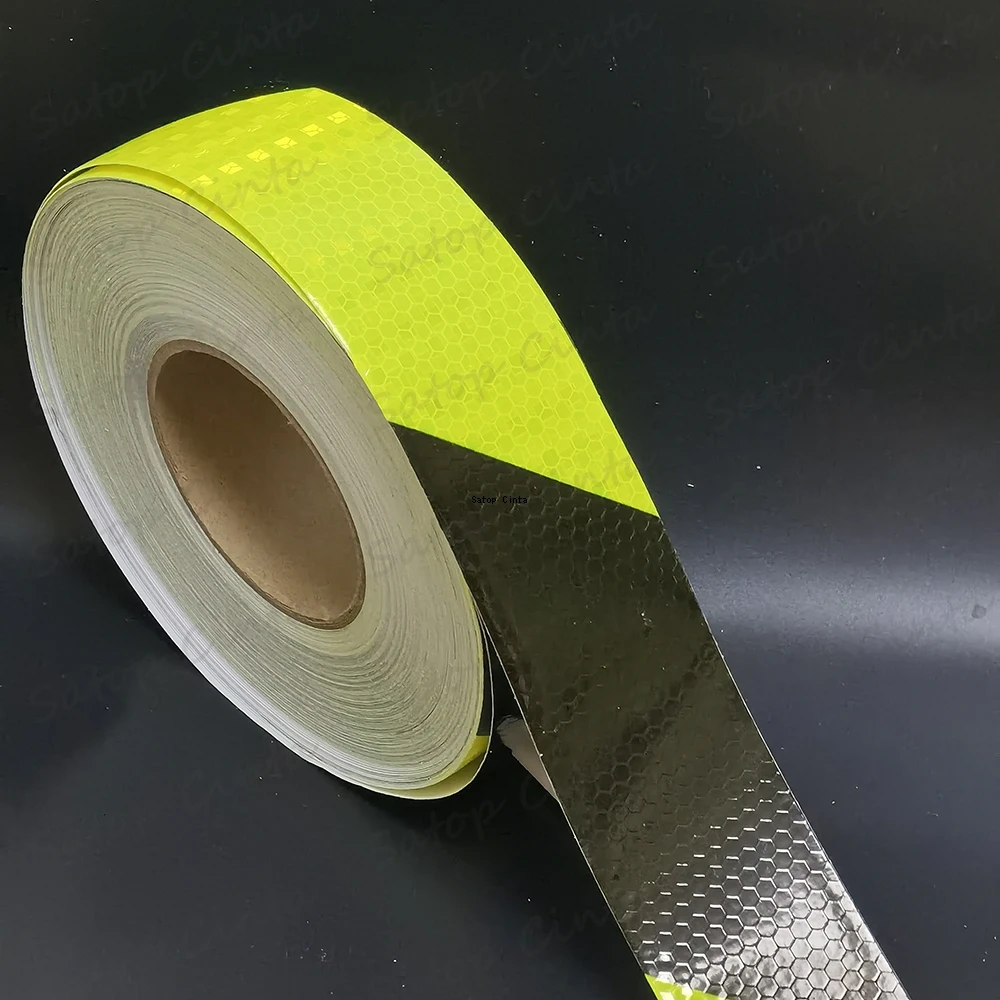 5cm*25m High Intensity Reflective Stickers Fluorescent Yellow Black Waterproof Adhesive Tapes Conspicuity Safety Warnning Strips