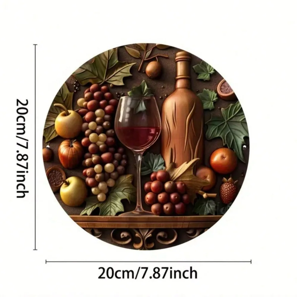 Wine And Grape Metal Wall Decor – 1pc 88inch Round! Carved Decorative Plaque For Cafe, Office & Home Wall Art | Local Delivery