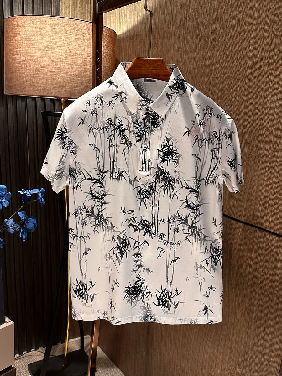 

Silk Mens ort Sve T-irt Summer High Quali New Chinese Sle Stand Collar Silk Faion Urban Sle Breathable