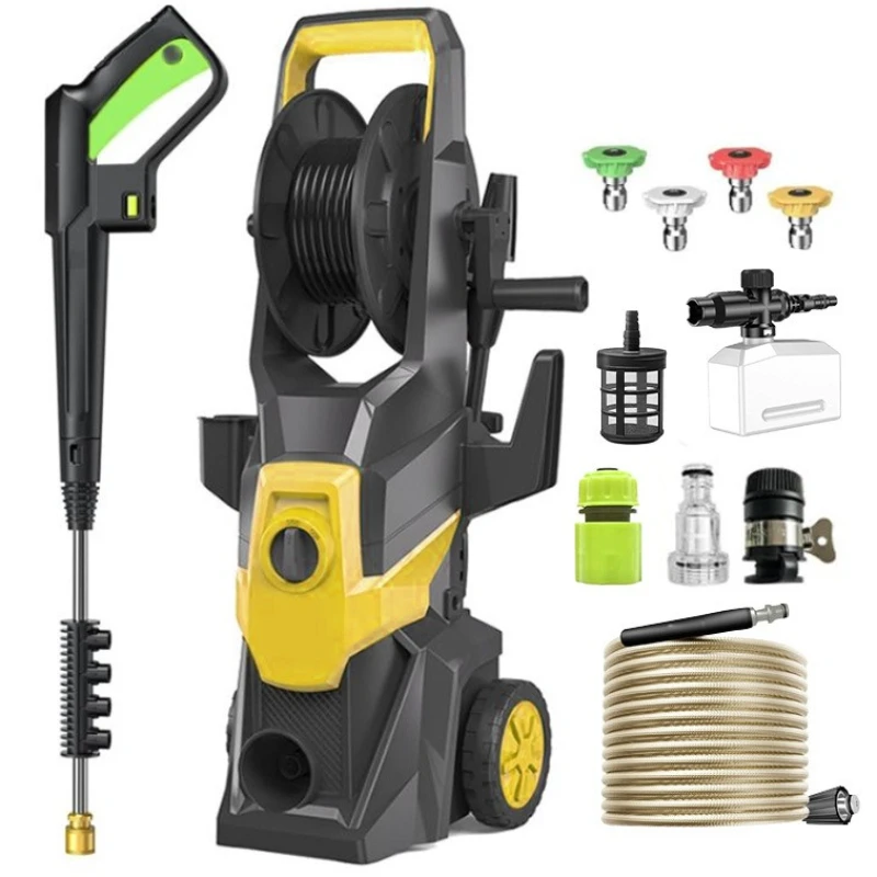 1800W High Pressure Washer Electric 150bar with 4 Quick-Connect Nozzles 7-16m Flexible Hose for Cleaning Terraces Gardens Cars