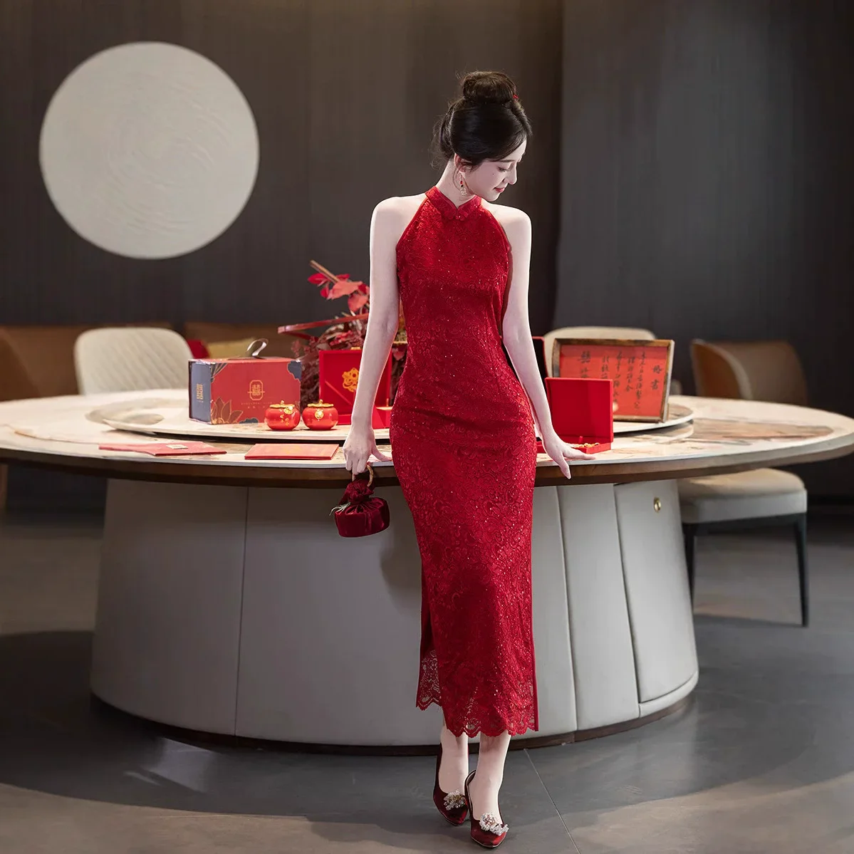 

Sexy Slim Qipao Print Flower Mandarin Collar Chinese Style Party Prom Dress Lady Vintage Plus Size 3XL Cheongsam Long Vestidos