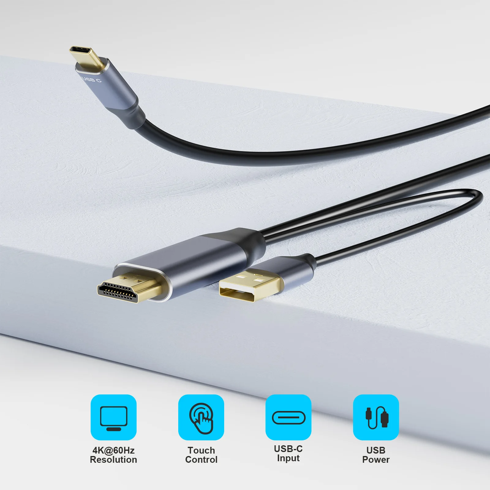Fairikabe HDMI-compatible to USB C Cable 6.6Ft 4K60Hz HDMI-compatible 2.0 To Usb C Adaptor For Monitor PC PS5 Xbox Xreal Air