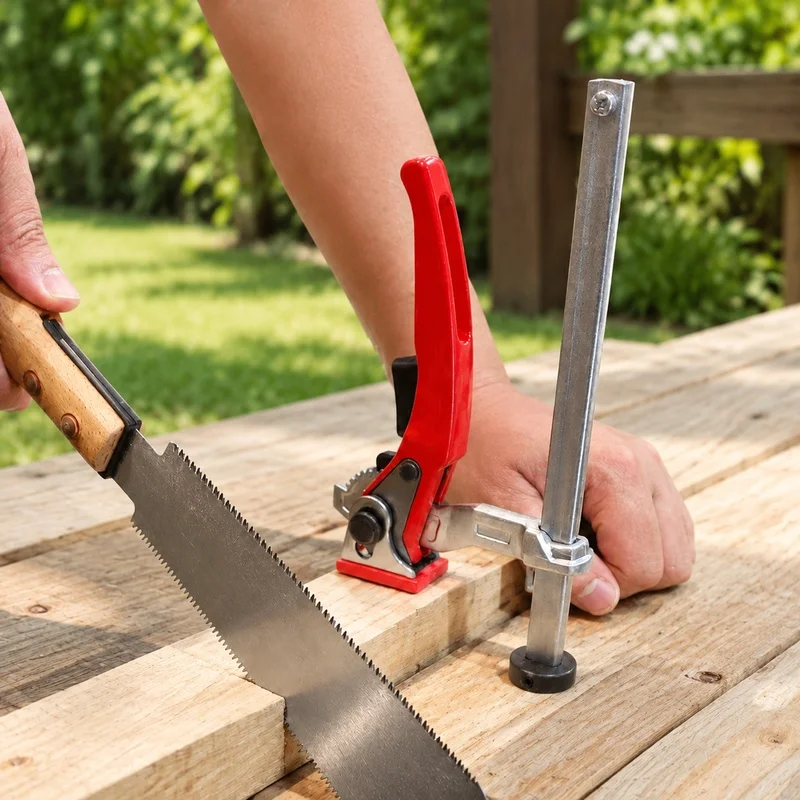 Ratchet Handle Wood Clamp for Benchtop, Secure Hold-Down Clip Fits 16-28mm Holes, Heavy-Duty Woodworking Tool