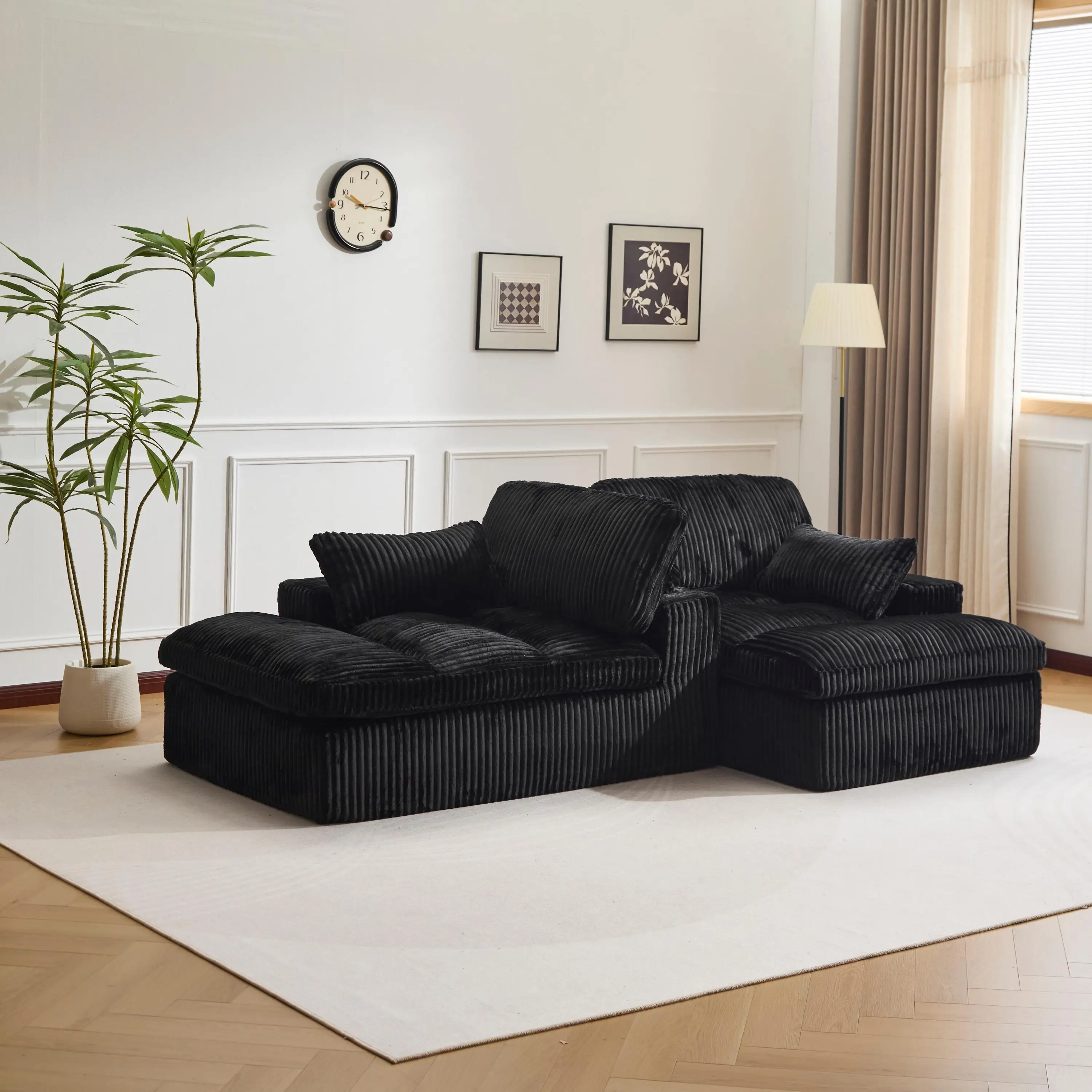 Schwarzes Cord 2-in-1 Schlafsofa, Modernes Bettsofa Ohne Montage, Schlafcouch für Wohnzimmer, Gästezimmer