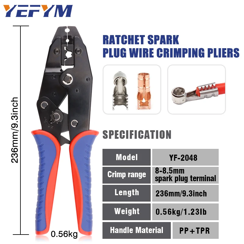 Crimping Tool YF-2048 For Spark Plug Ignition Wire Dia 8.0-8.5mm Car And Motorcycle Spark Plug Repair Ratchet YEFYM Pliers