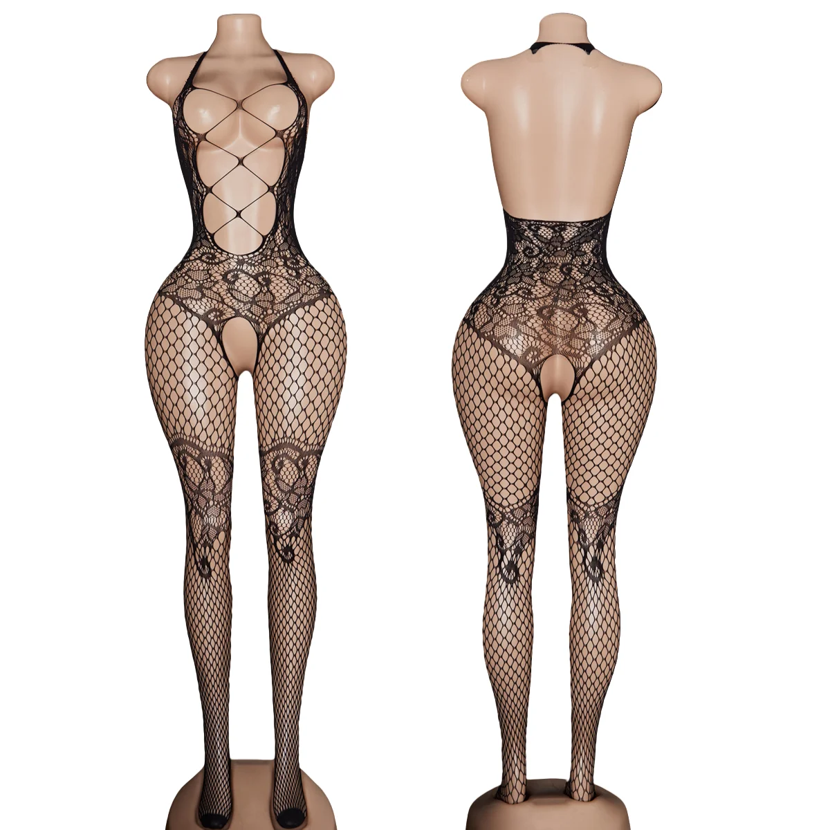 Erotic Lingerie Hot Sexy Body Costume Transparent Mesh Bodystocking Open Bra Crotchless See Through Porno Bodysuit For Woman 18+