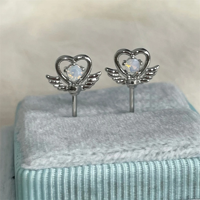 1 PCS Love Wings Fairy Wand Silver Color 316L Stainless Steel Ear Bone Nail for Women