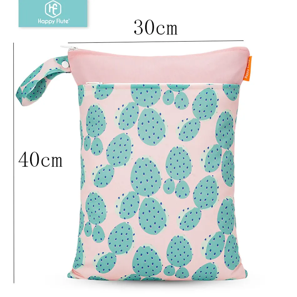 Happy Flute 1PC Reusable Waterproof Fashion Prints Wet Dry Diaper Bag Double Pocket Cloth Handle Wetbags 30*40CM Wholesale