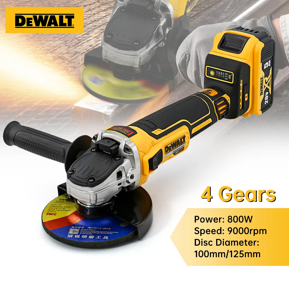 DEWALT 브러시리스 리튬 앵글 연마기 충전 전기 연마기, 금속 절단기, DCG405, 100mm, 125mm