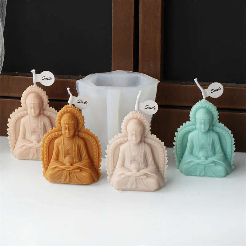 Buddhism Religious Decor Meditation Siddhartha Gautama Figure Casting Shining Tathagata Buddha Statue Aroma Gypsum Silicone Mold