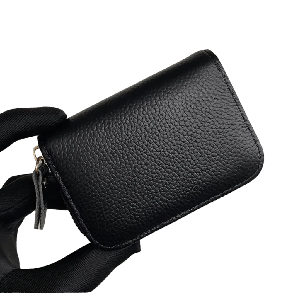 Leather Accordion Card Holder 11-Card Slot Zip Around Closure Zip Card Case Pebbled Texture Accordion Compartments