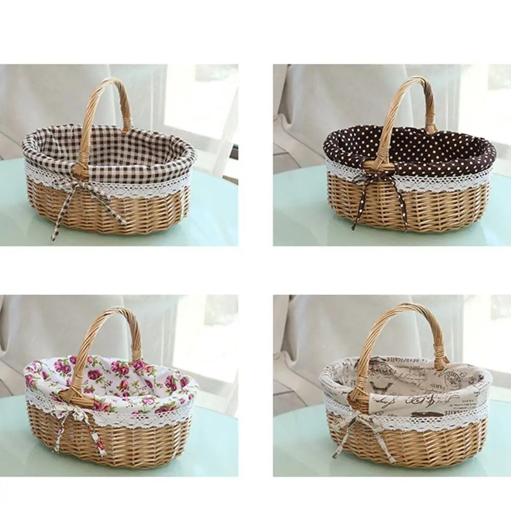 

Rattan Storage Basket Wicker Fruit Vegetable Bread Container Snack Box Housewarming Gift Picnic Bag Laundry Coffee Style