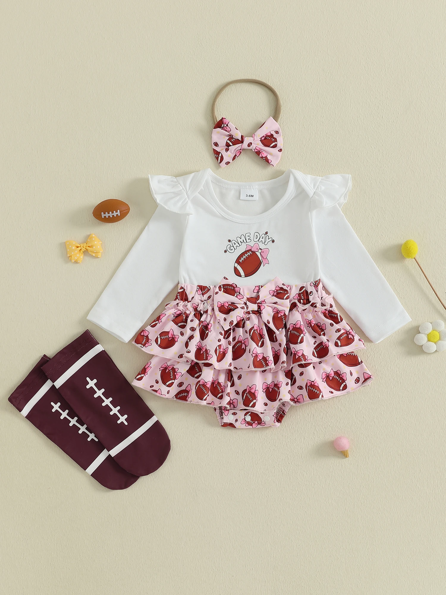 

Комплект зимней одежды для маленьких девочек, топ с длинными рукавами и круглым вырезом с буквенным принтом, леггинсы с узором снежинки, повязка на голову с бантом, варежки, теплые