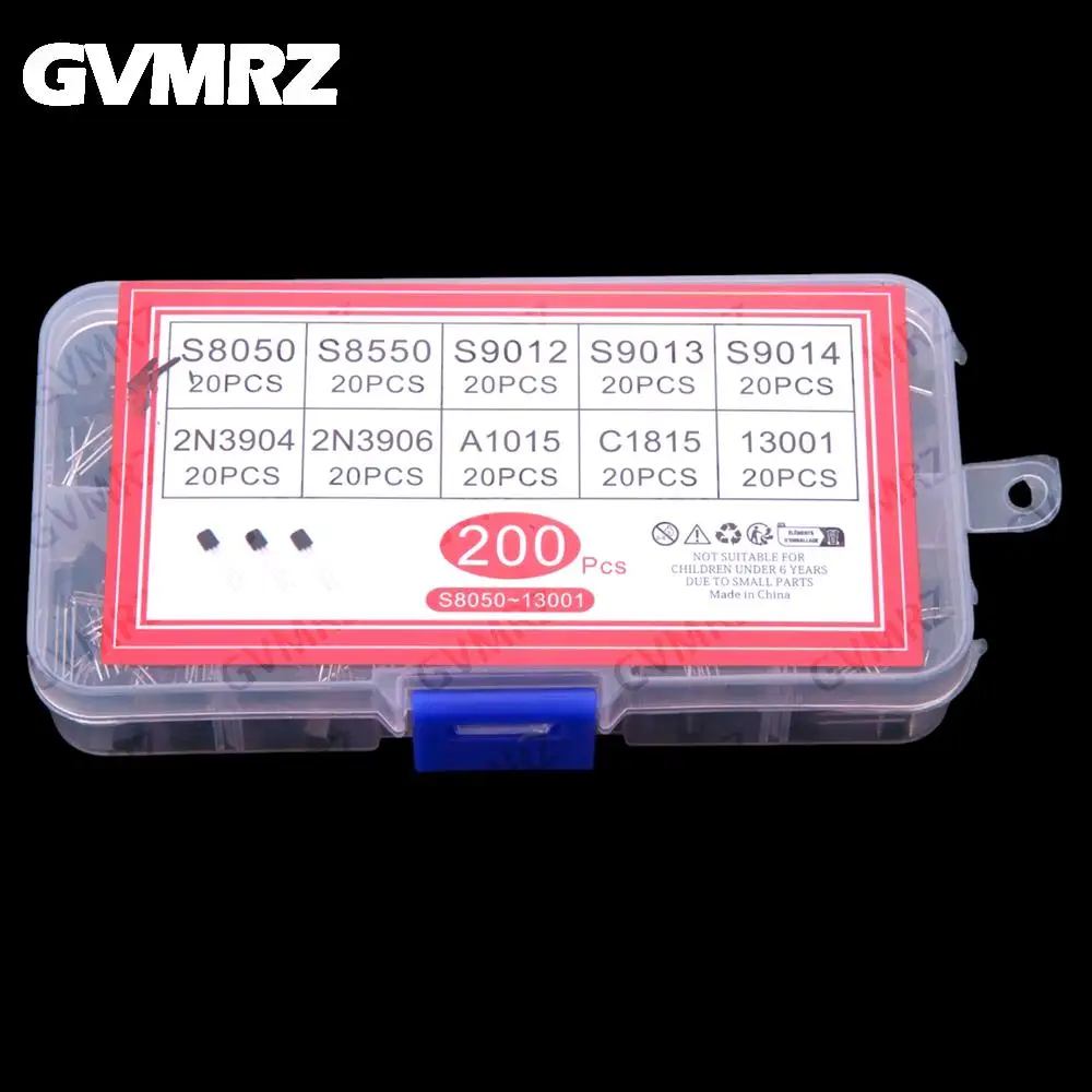 10values * 20pcs = 200pcs Transistor Assortment Kit TO-92 S8050 S8550 S9012 S9013 S9014 2N3904 2N3906 A1015 C1815 13001