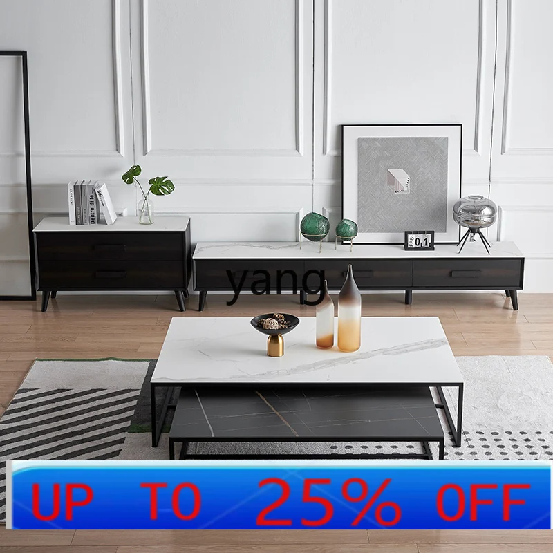

Lmm rock slab TV cabinet coffee table combination light luxury marble floor cabinet modern simplicity