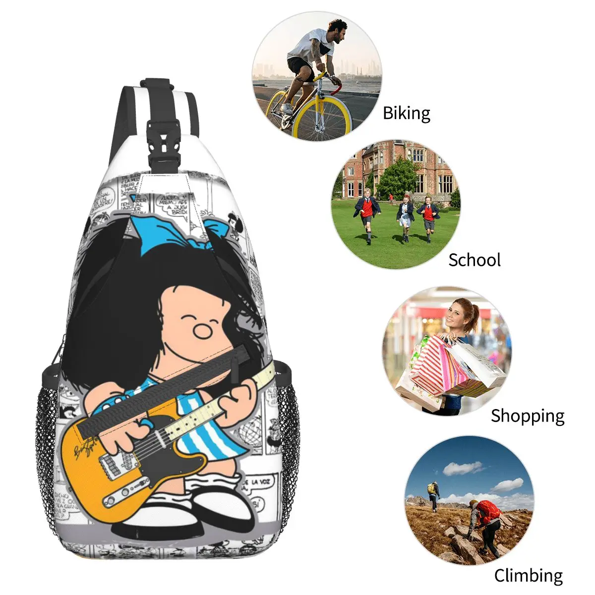 Mafalda Anime Plaid kleine Schulter taschen Brust Cross body Schulter Rucksack Reise Wandern Tages rucksäcke Kawaii Cartoon Mode Schulranzen