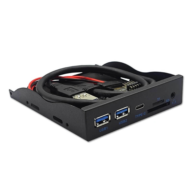 5Gbps 2 x USB3.0 + 1 x TYPE-C + TF/SD + HD AUDIO 3.5mm Earphone Jack Mic Adapter USB Front Panel for Desktop 3.5