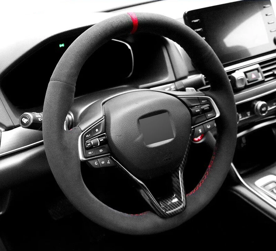 Genuine Leather Red Thread Steering Wheel Cover Wrap For Alcantera Car Accessoires Specifically for Honda Accord 10 Insight