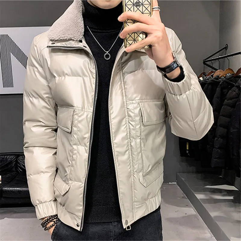 Cotton-Padded Jacket Men Winter NewThick Short Parkas Casual Streetwear Solid Coat Warm Fashion Turndown Outwear Male  Jaquetas