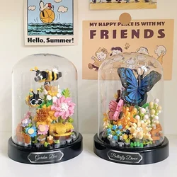 Bee Butterfly Flower Bonsai Building Blocks Insect Plant Potted Model Bricks With Dust Cover Children's DIY Toy Christmas Gift