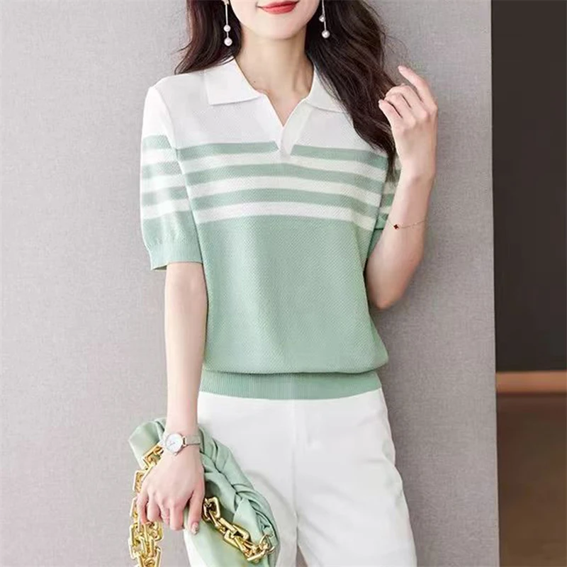 Women's POLO collar T-shirt summer new 100% cotton knitted short sleeved casual… - Image 6