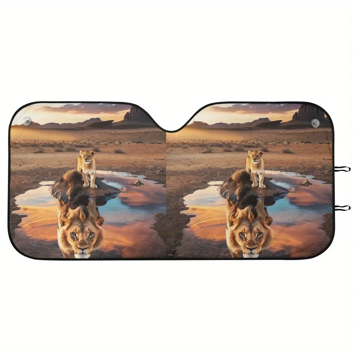 

Car Windshield Sun Shade With Lion Print (Simba & Mufasa Design) - & Heat, Suction Cup Mount, Lightweight Windshield Cover For S