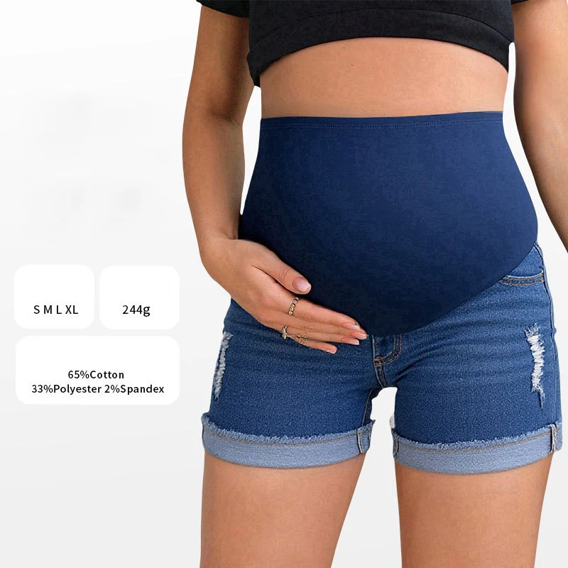 

High Waist Pregnant Women Shorts Pants Summer Tight Maternity Jeans Shorts Breathable with Abdominal Support
