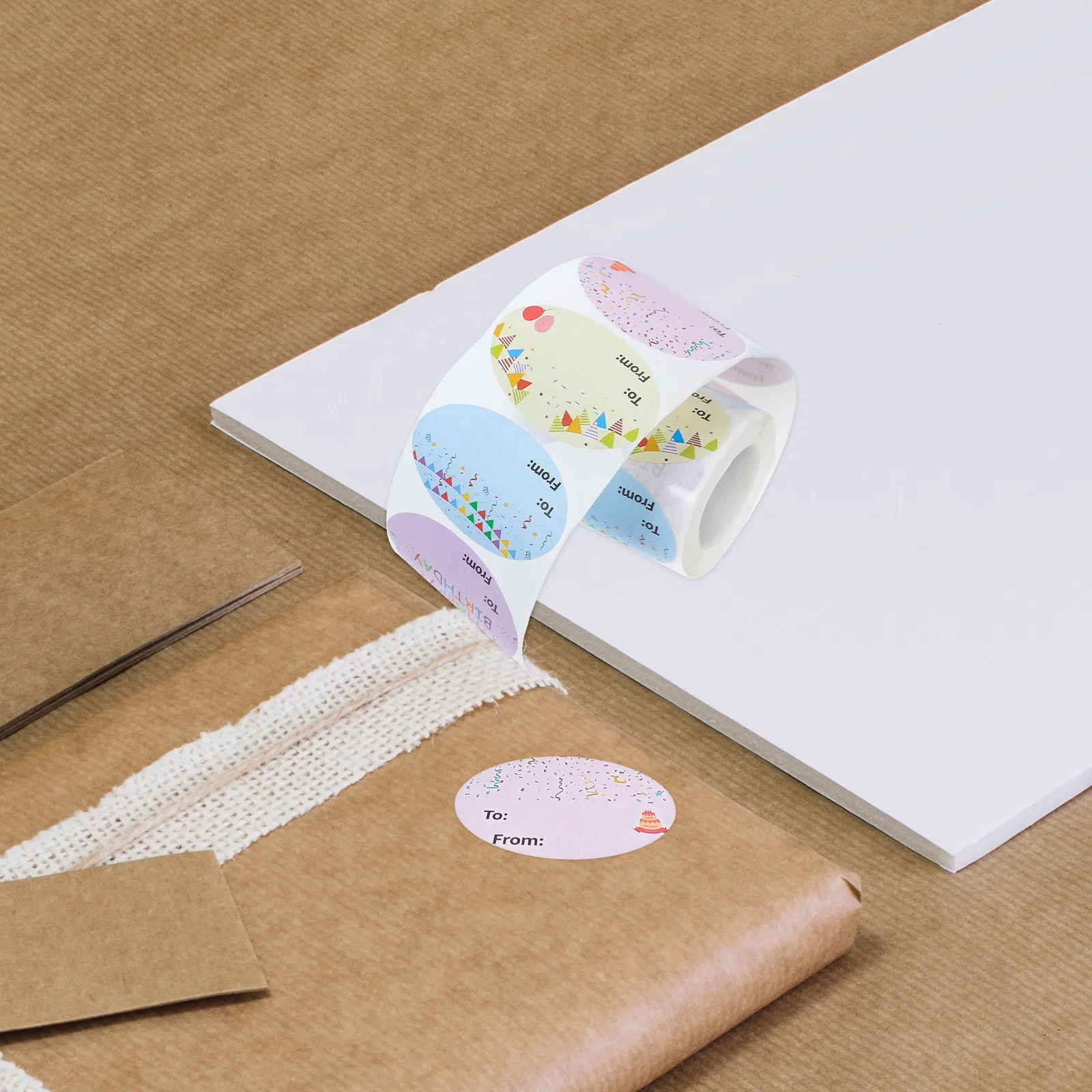 

Happy Birthday Stickers Bubble Celebration Tags Ribbon Scrapbook Wrapping Paper Envelope Seals Medal Oval Decal Badge