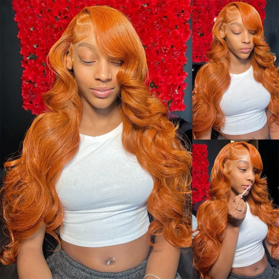 32 34 Inch Orange Ginger HD Lace Front Wig Human Hair 13x4 Body Wave Frontal Wig Pre Plucked Colored Human Hair Wigs For Women