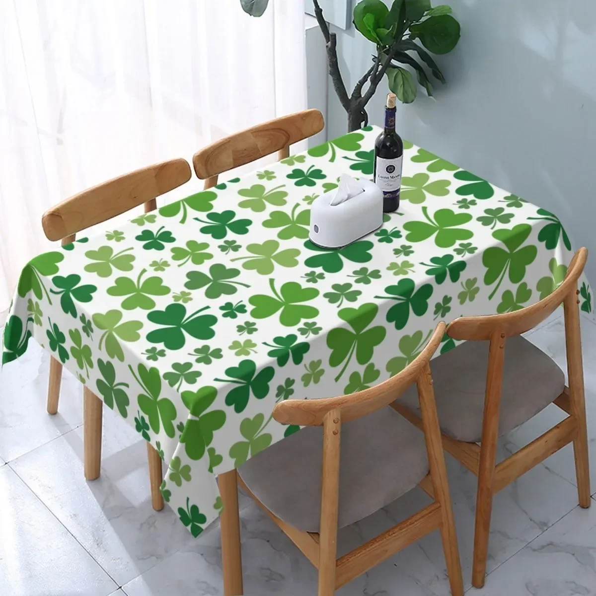 1Pc St Patricks Day Tablecloth,Green Clover Plastic Table Covers, Rectangle Tablecloths with Clover Patter for St Patricks Party